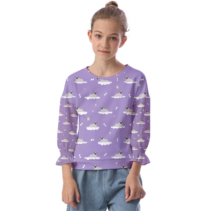 pug dog on a cloud Kids  Cuff Sleeve Top