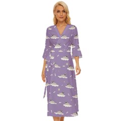 Pug Dog On A Cloud Midsummer Wrap Dress by SychEva