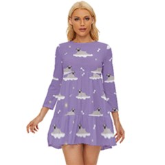 Pug Dog On A Cloud Long Sleeve Babydoll Dress by SychEva