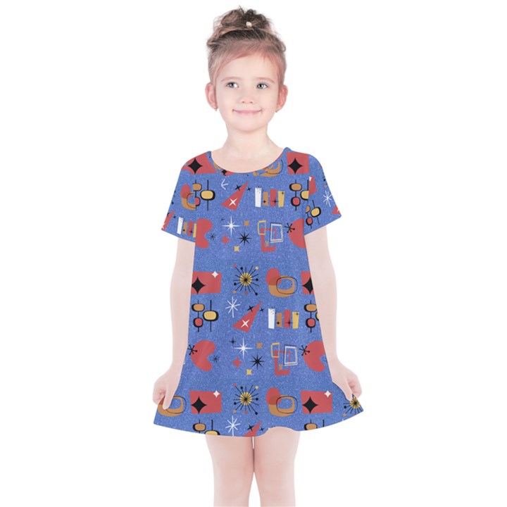 Blue 50s Kids  Simple Cotton Dress