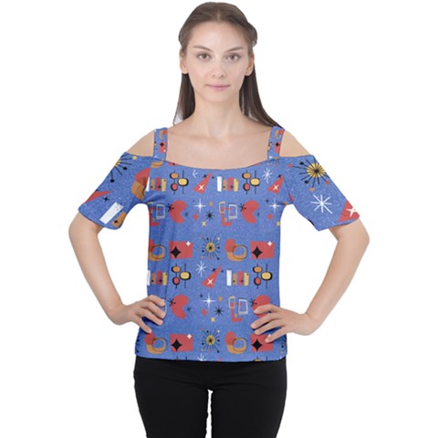 Blue 50s Cutout Shoulder Tee by NerdySparkleGoth