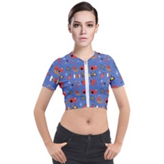 Blue 50s Short Sleeve Cropped Jacket by NerdySparkleGoth