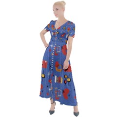 Blue 50s Button Up Short Sleeve Maxi Dress by NerdySparkleGoth