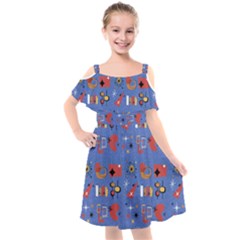 Blue 50s Kids  Cut Out Shoulders Chiffon Dress by NerdySparkleGoth