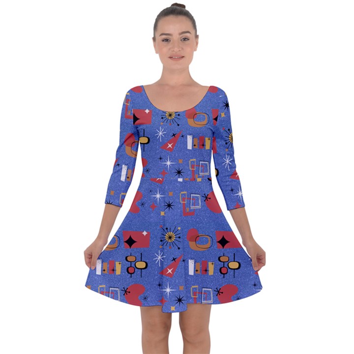 Blue 50s Quarter Sleeve Skater Dress