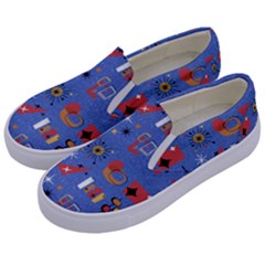 Blue 50s Kids  Canvas Slip Ons by NerdySparkleGoth