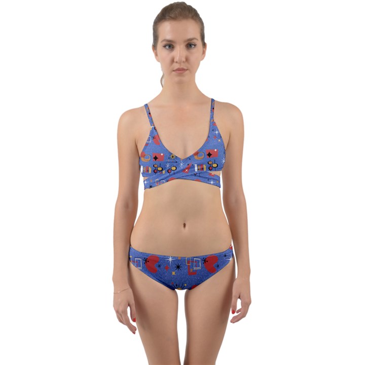 Blue 50s Wrap Around Bikini Set