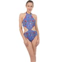 Blue 50s Halter Side Cut Swimsuit View1