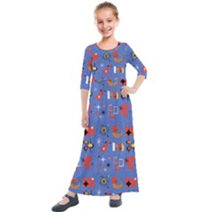 Blue 50s Kids  Quarter Sleeve Maxi Dress by NerdySparkleGoth