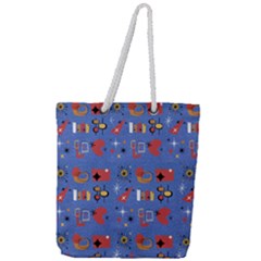 Blue 50s Full Print Rope Handle Tote (large) by NerdySparkleGoth