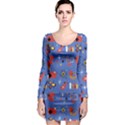 Blue 50s Long Sleeve Bodycon Dress View1