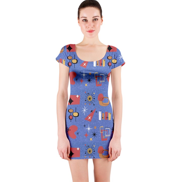 Blue 50s Short Sleeve Bodycon Dress