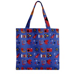 Blue 50s Zipper Grocery Tote Bag by NerdySparkleGoth