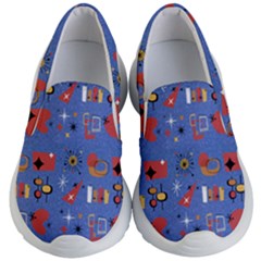 Blue 50s Kids Lightweight Slip Ons by NerdySparkleGoth