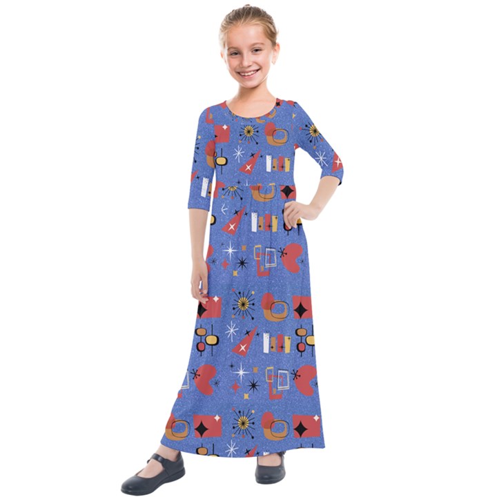 Blue 50s Kids  Quarter Sleeve Maxi Dress