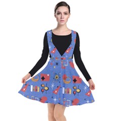 Blue 50s Plunge Pinafore Dress