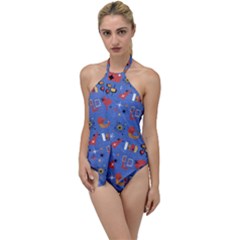 Blue 50s Go With The Flow One Piece Swimsuit by NerdySparkleGoth