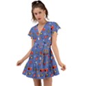 Blue 50s Flutter Sleeve Wrap Dress View1