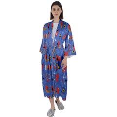 Blue 50s Maxi Satin Kimono by NerdySparkleGoth