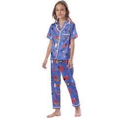 Blue 50s Kids  Satin Short Sleeve Pajamas Set