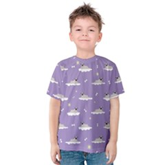 Cheerful Pugs Lie In The Clouds Kids  Cotton Tee