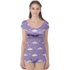 Cheerful Pugs Lie In The Clouds Boyleg Leotard  by SychEva