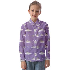 Cheerful Pugs Lie In The Clouds Kids  Long Sleeve Shirt by SychEva