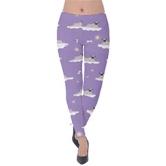 Cheerful Pugs Lie In The Clouds Velvet Leggings by SychEva