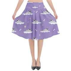 Cheerful Pugs Lie In The Clouds Flared Midi Skirt by SychEva