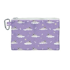 Cheerful Pugs Lie In The Clouds Canvas Cosmetic Bag (medium) by SychEva