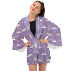 Cheerful Pugs Lie In The Clouds Long Sleeve Kimono by SychEva