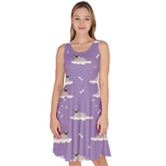 Cheerful Pugs Lie In The Clouds Knee Length Skater Dress With Pockets by SychEva