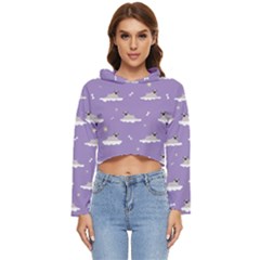 Cheerful Pugs Lie In The Clouds Women s Lightweight Cropped Hoodie by SychEva