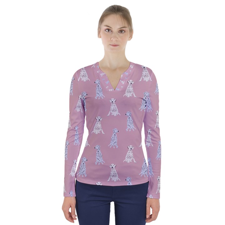 Dalmatians Favorite Dogs V-Neck Long Sleeve Top