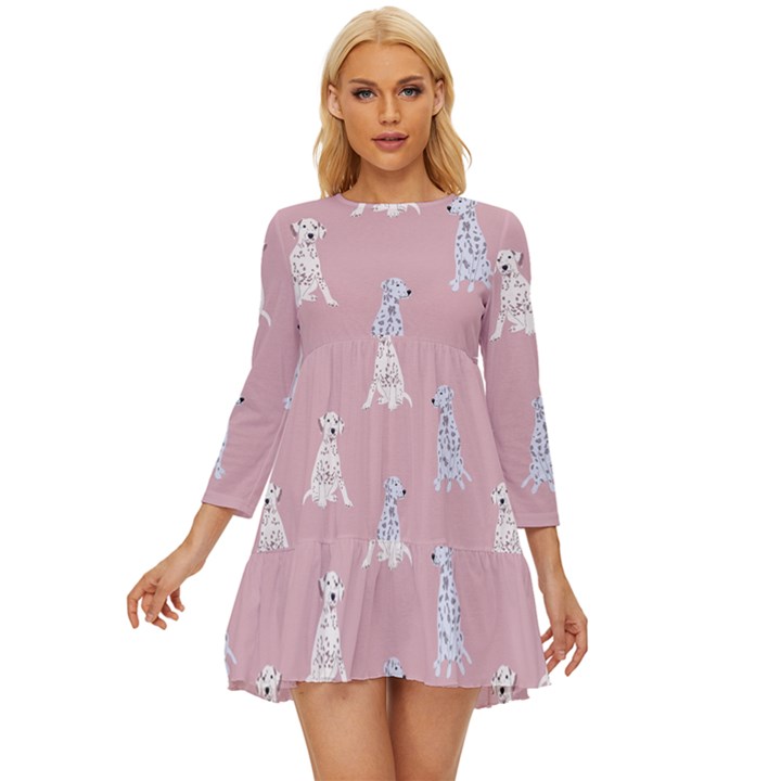 Dalmatians Favorite Dogs Long Sleeve Babydoll Dress