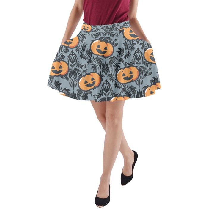 Halloween Jack o Lantern A-Line Pocket Skirt