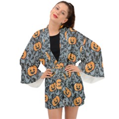 Halloween Jack O Lantern Long Sleeve Kimono by NerdySparkleGoth