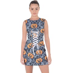 Halloween Jack O Lantern Lace Up Front Bodycon Dress by NerdySparkleGoth