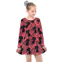 Halloween Cats Kids  Long Sleeve Dress by NerdySparkleGoth