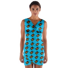 Monarch Butterfly Print Wrap Front Bodycon Dress by Kritter