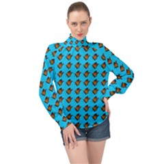 Monarch Butterfly Print High Neck Long Sleeve Chiffon Top by Kritter