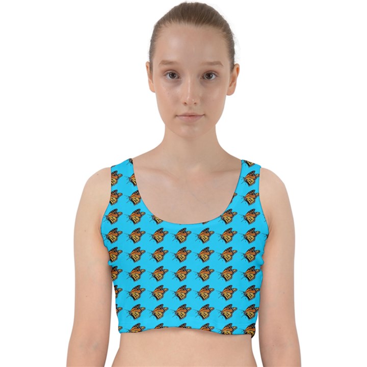 Monarch Butterfly Print Velvet Racer Back Crop Top