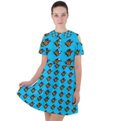 Monarch Butterfly Print Short Sleeve Shoulder Cut Out Dress  by Kritter