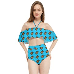 Monarch Butterfly Print Halter Flowy Bikini Set  by Kritter