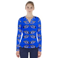 Powder Blue Tang Print V-neck Long Sleeve Top by Kritter