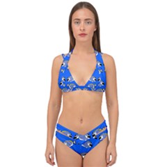 Powder Blue Tang Print Double Strap Halter Bikini Set by Kritter