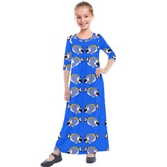 Powder Blue Tang Print Kids  Quarter Sleeve Maxi Dress by Kritter