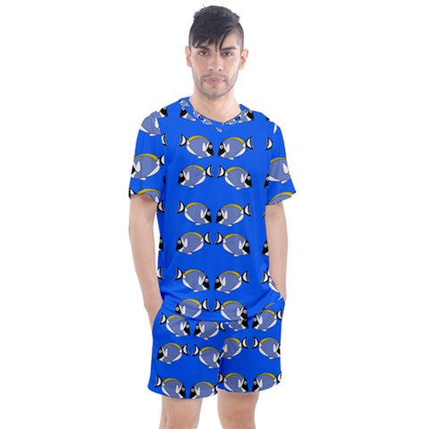 Powder Blue Tang Print Men s Mesh Tee And Shorts Set by Kritter