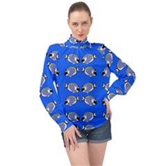 Powder Blue Tang Print High Neck Long Sleeve Chiffon Top by Kritter