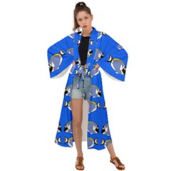 Powder Blue Tang Print Maxi Kimono by Kritter